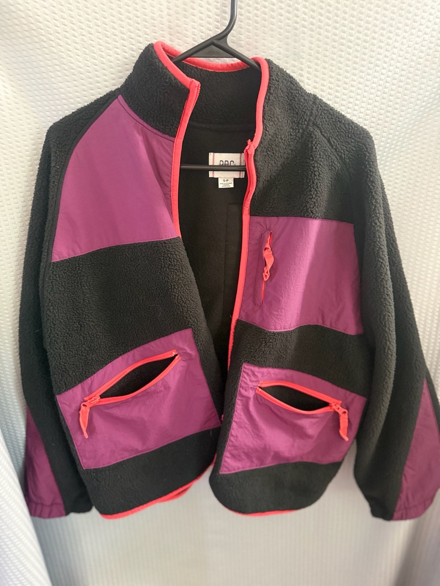 Bdg Bruce Spliced Zip-Up Fleece Jacket In Black/Purple